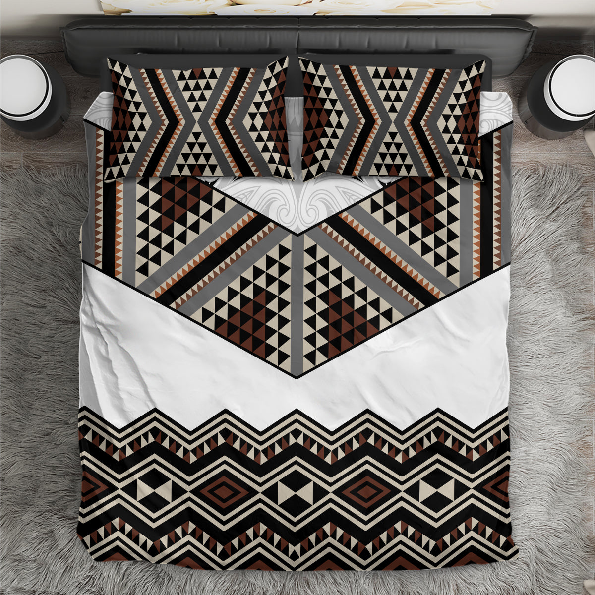 New Zealand Aotearoa Bedding Set Taniko Art Simple Style LT05 Brown - Polynesian Pride