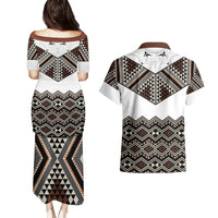New Zealand Aotearoa Couples Matching Puletasi Dress and Hawaiian Shirt Taniko Art Simple Style LT05 - Polynesian Pride