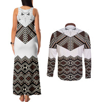 New Zealand Aotearoa Couples Matching Tank Maxi Dress and Long Sleeve Button Shirt Taniko Art Simple Style LT05 - Polynesian Pride