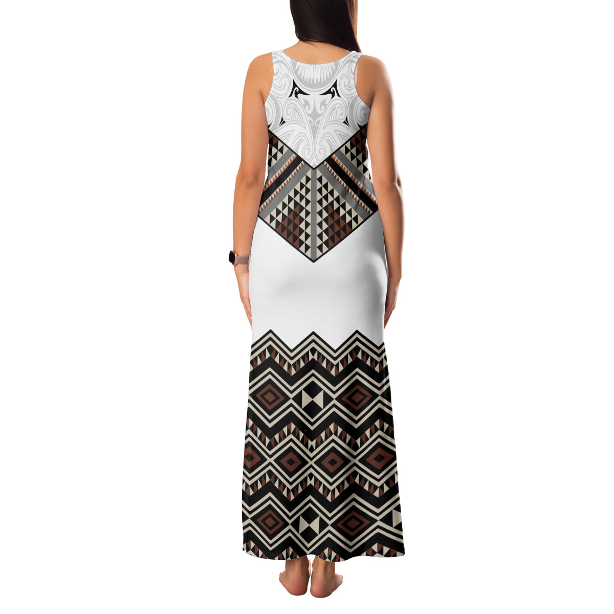 New Zealand Aotearoa Family Matching Tank Maxi Dress and Hawaiian Shirt Taniko Art Simple Style LT05 - Polynesian Pride