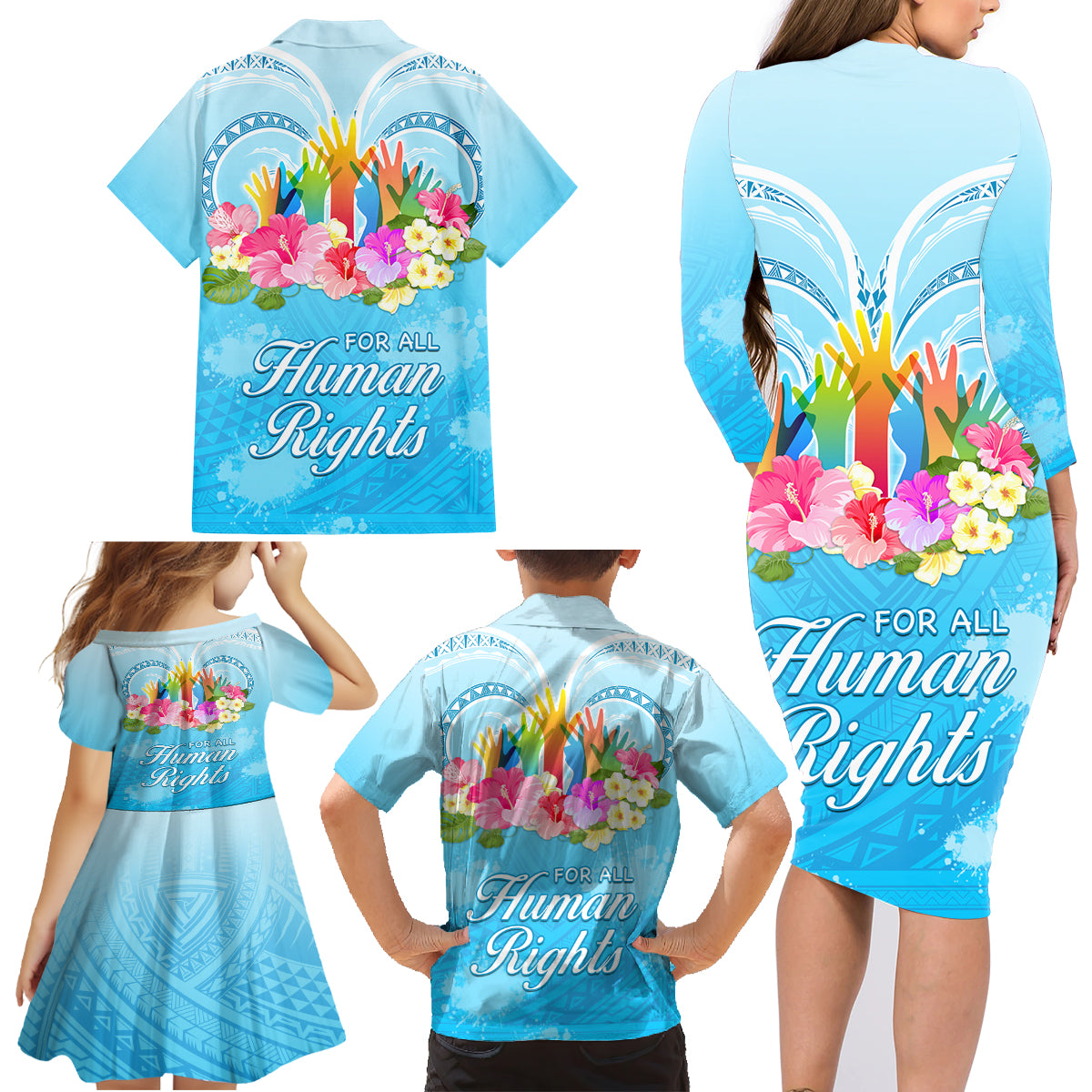 Universal Human Rights Month Family Matching Long Sleeve Bodycon Dress and Hawaiian Shirt Polynesian Style LT05 - Polynesian Pride