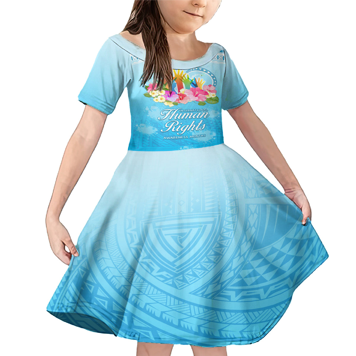Universal Human Rights Month Family Matching Mermaid Dress and Hawaiian Shirt Polynesian Style LT05 Daughter's Dress Blue - Polynesian Pride