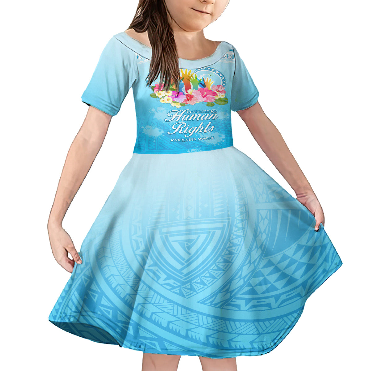 Universal Human Rights Month Kid Short Sleeve Dress Polynesian Style LT05 KID Blue - Polynesian Pride