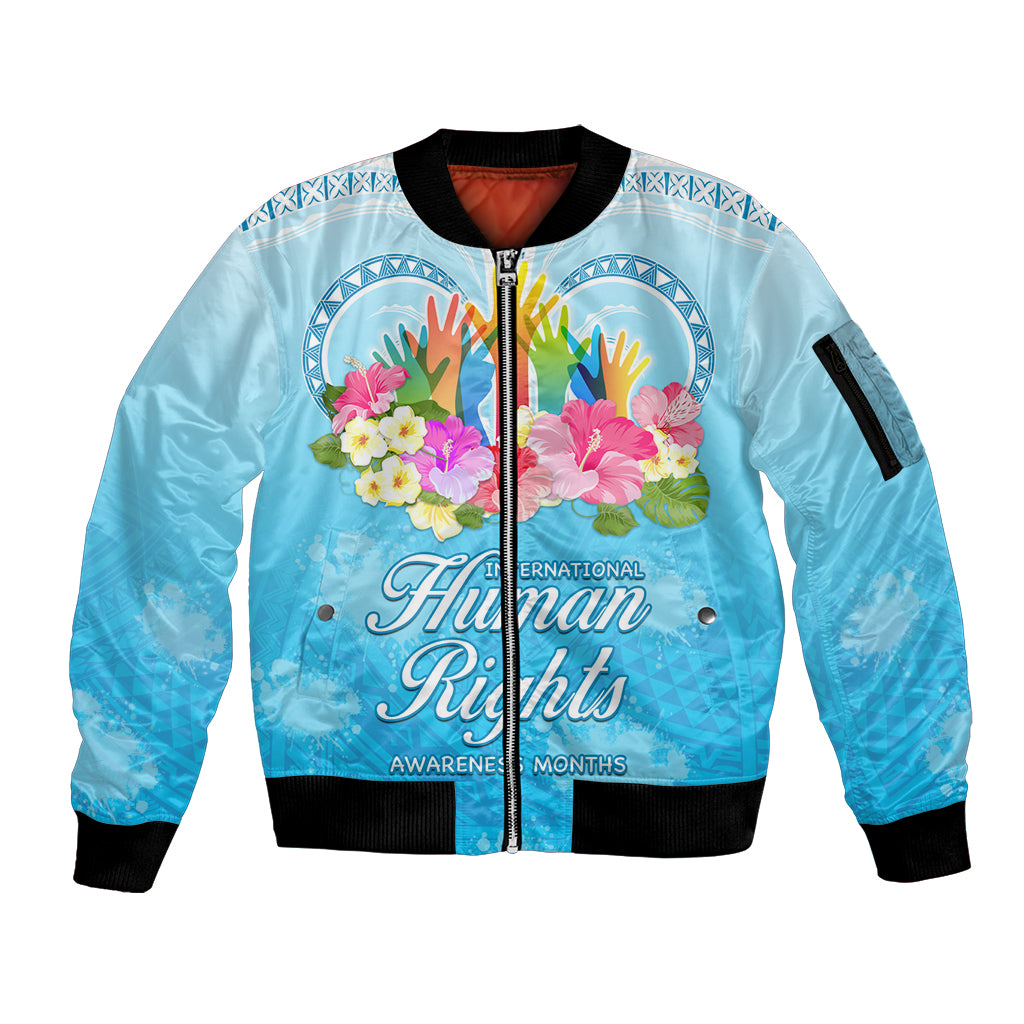 Universal Human Rights Month Sleeve Zip Bomber Jacket Polynesian Style LT05 Unisex Blue - Polynesian Pride