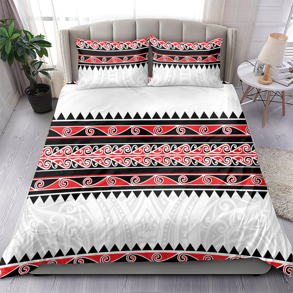 New Zealand Aotearoa Bedding Set With Kowhaiwhai Pattern Red Version LT05 - Polynesian Pride