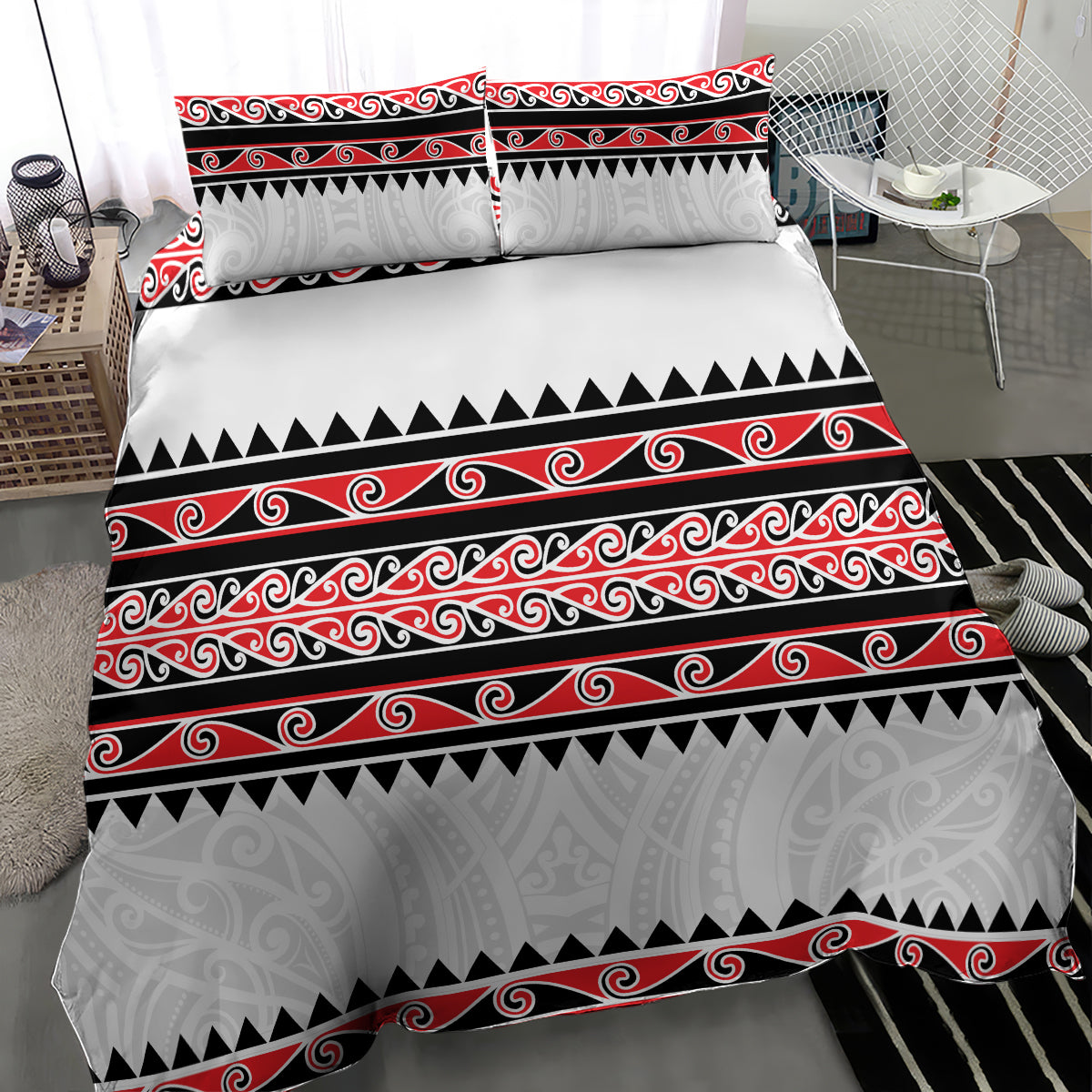 New Zealand Aotearoa Bedding Set With Kowhaiwhai Pattern Red Version LT05 - Polynesian Pride