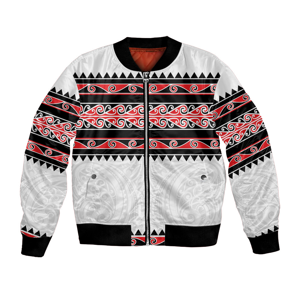 New Zealand Aotearoa Bomber Jacket With Kowhaiwhai Pattern Red Version LT05 Unisex Red - Polynesian Pride
