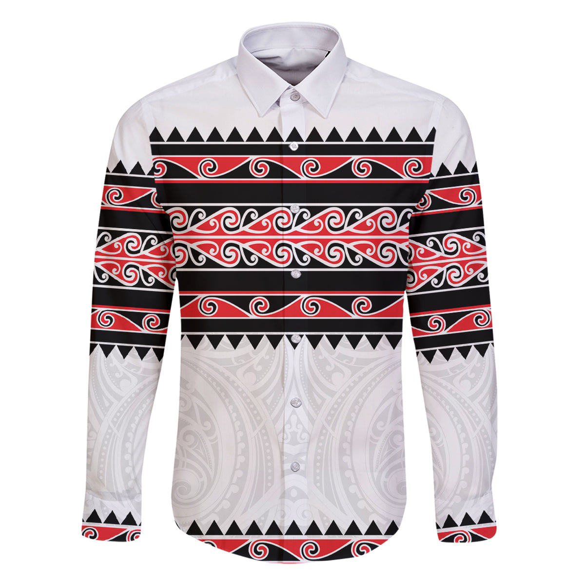 New Zealand Aotearoa Family Matching Mermaid Dress and Hawaiian Shirt With Kowhaiwhai Pattern Red Version LT05 Dad's Shirt - Long Sleeve Red - Polynesian Pride