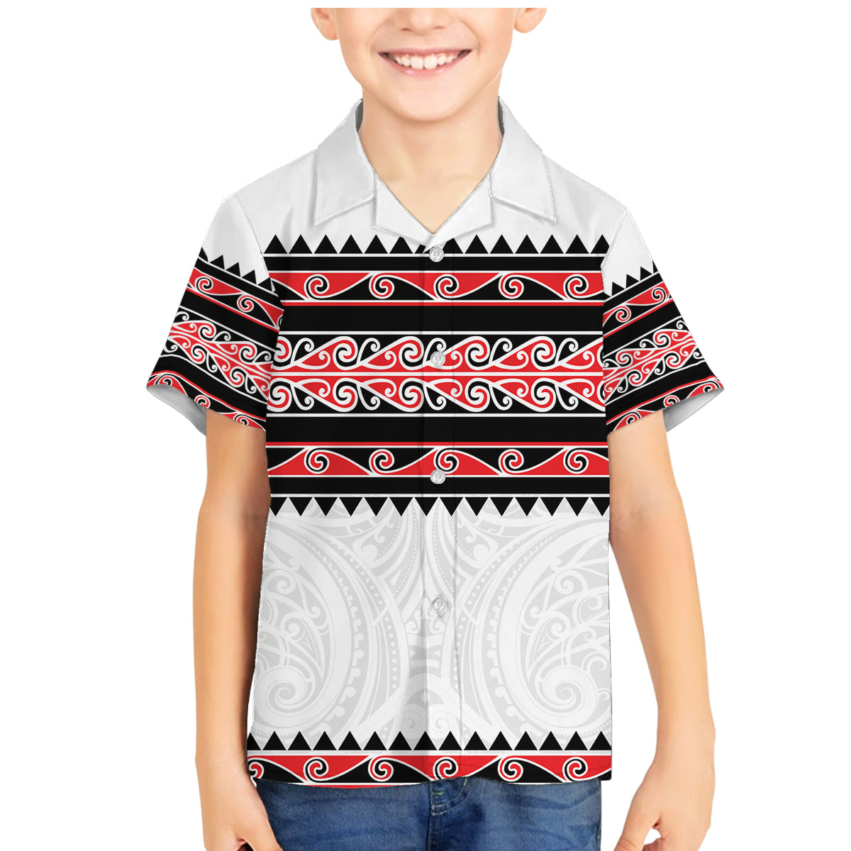 New Zealand Aotearoa Family Matching Mermaid Dress and Hawaiian Shirt With Kowhaiwhai Pattern Red Version LT05 Son's Shirt Red - Polynesian Pride