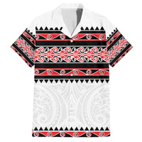 New Zealand Aotearoa Family Matching Off Shoulder Short Dress and Hawaiian Shirt With Kowhaiwhai Pattern Red Version LT05 Dad's Shirt - Short Sleeve Red - Polynesian Pride