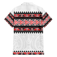 New Zealand Aotearoa Family Matching Off Shoulder Short Dress and Hawaiian Shirt With Kowhaiwhai Pattern Red Version LT05 - Polynesian Pride