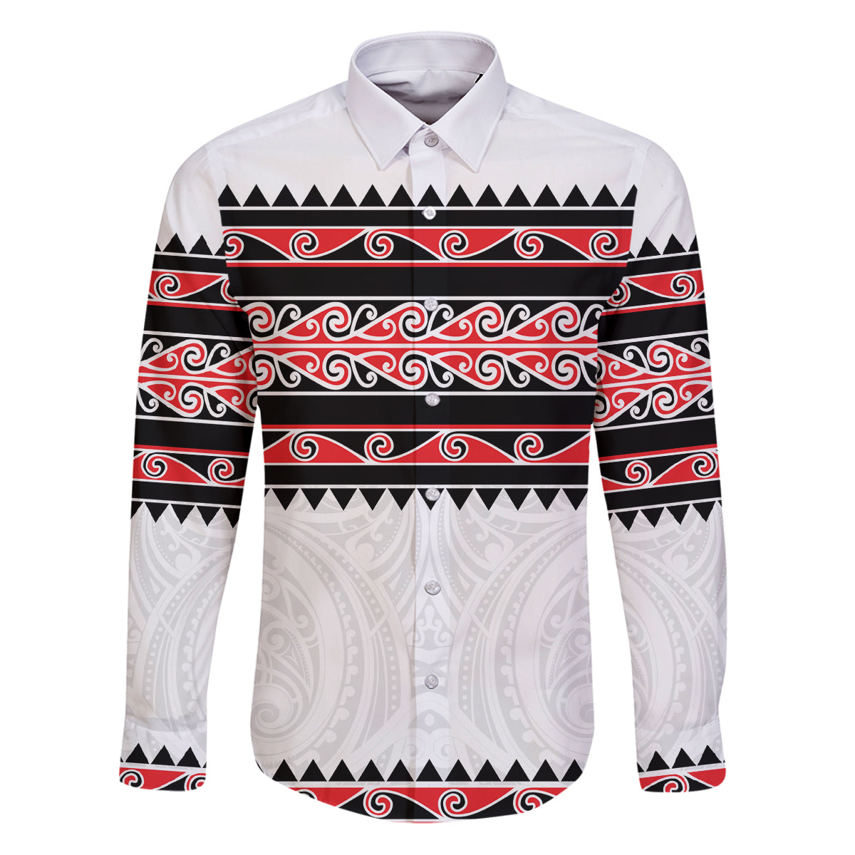 New Zealand Aotearoa Family Matching Puletasi Dress and Hawaiian Shirt With Kowhaiwhai Pattern Red Version LT05 Dad's Shirt - Long Sleeve Red - Polynesian Pride