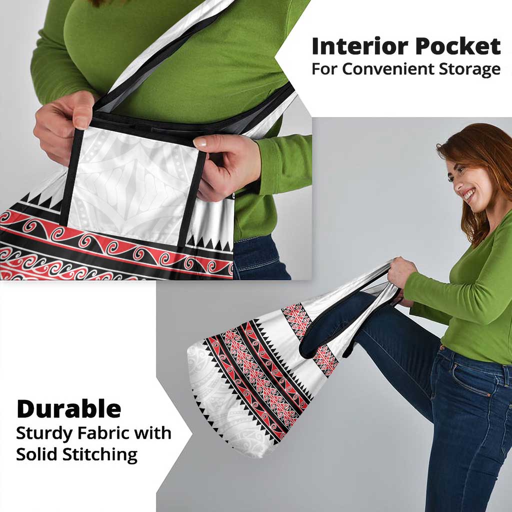 New Zealand Aotearoa Grocery Bag With Kowhaiwhai Pattern Red Version