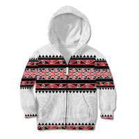 New Zealand Aotearoa Kid Hoodie With Kowhaiwhai Pattern Red Version LT05 Zip Hoodie Red - Polynesian Pride