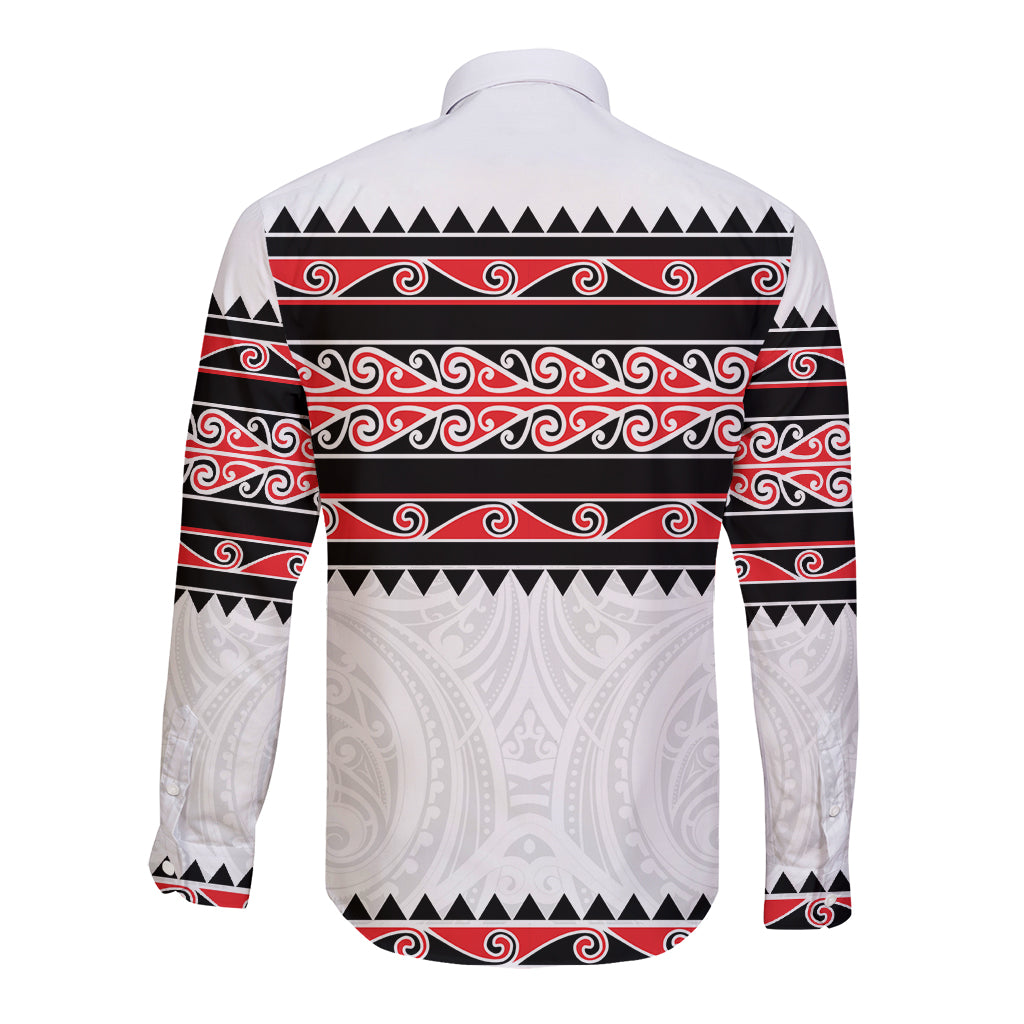 New Zealand Aotearoa Long Sleeve Button Shirt With Kowhaiwhai Pattern Red Version LT05 - Polynesian Pride