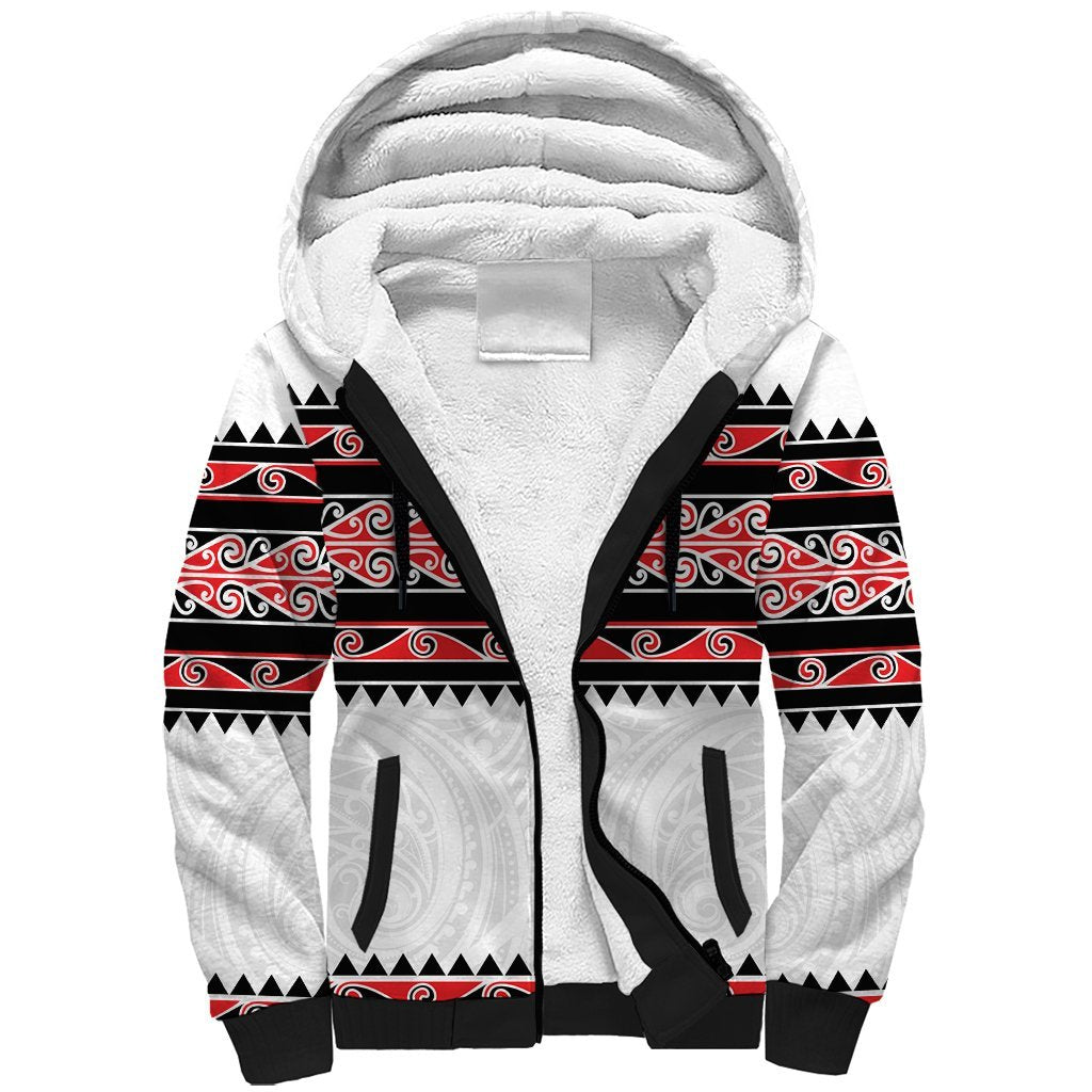 New Zealand Aotearoa Sherpa Hoodie With Kowhaiwhai Pattern Red Version LT05 Unisex Red - Polynesian Pride