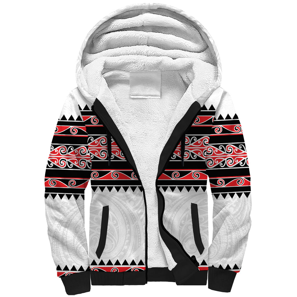 New Zealand Aotearoa Sherpa Hoodie With Kowhaiwhai Pattern Red Version LT05 Unisex Red - Polynesian Pride