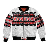 New Zealand Aotearoa Sleeve Zip Bomber Jacket With Kowhaiwhai Pattern Red Version LT05 Unisex Red - Polynesian Pride