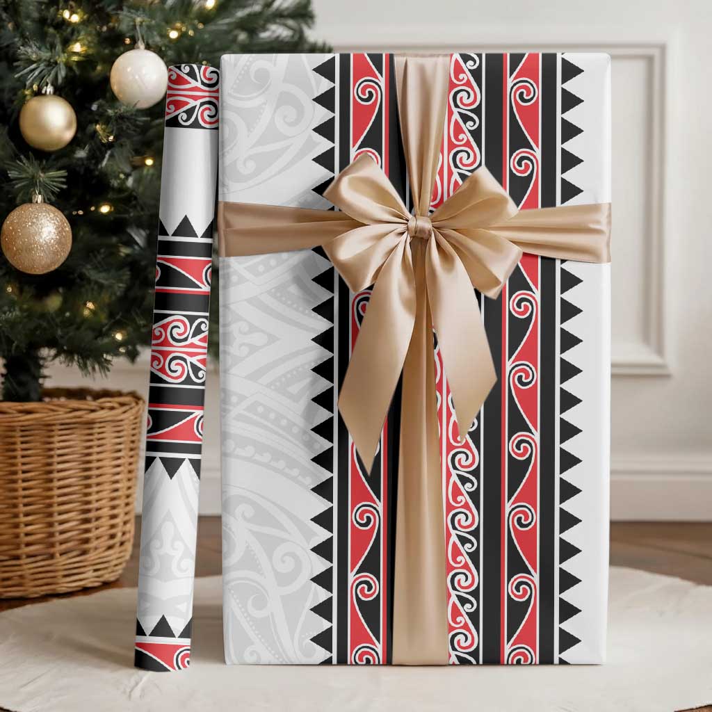 New Zealand Aotearoa Wrapping Paper With Kowhaiwhai Pattern Red Version - Polynesian Pride