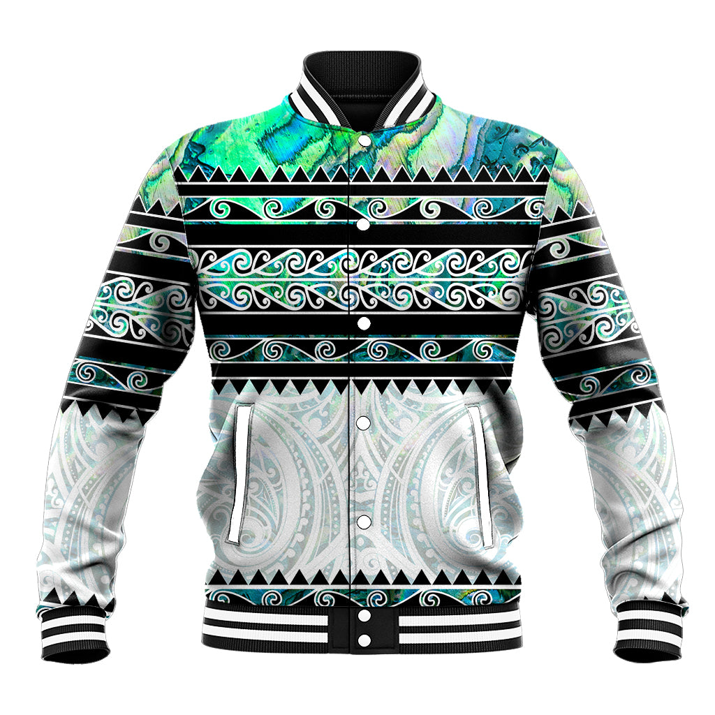 New Zealand Aotearoa Baseball Jacket With Paua Shell Kowhaiwhai Pattern LT05 Unisex Green - Polynesian Pride
