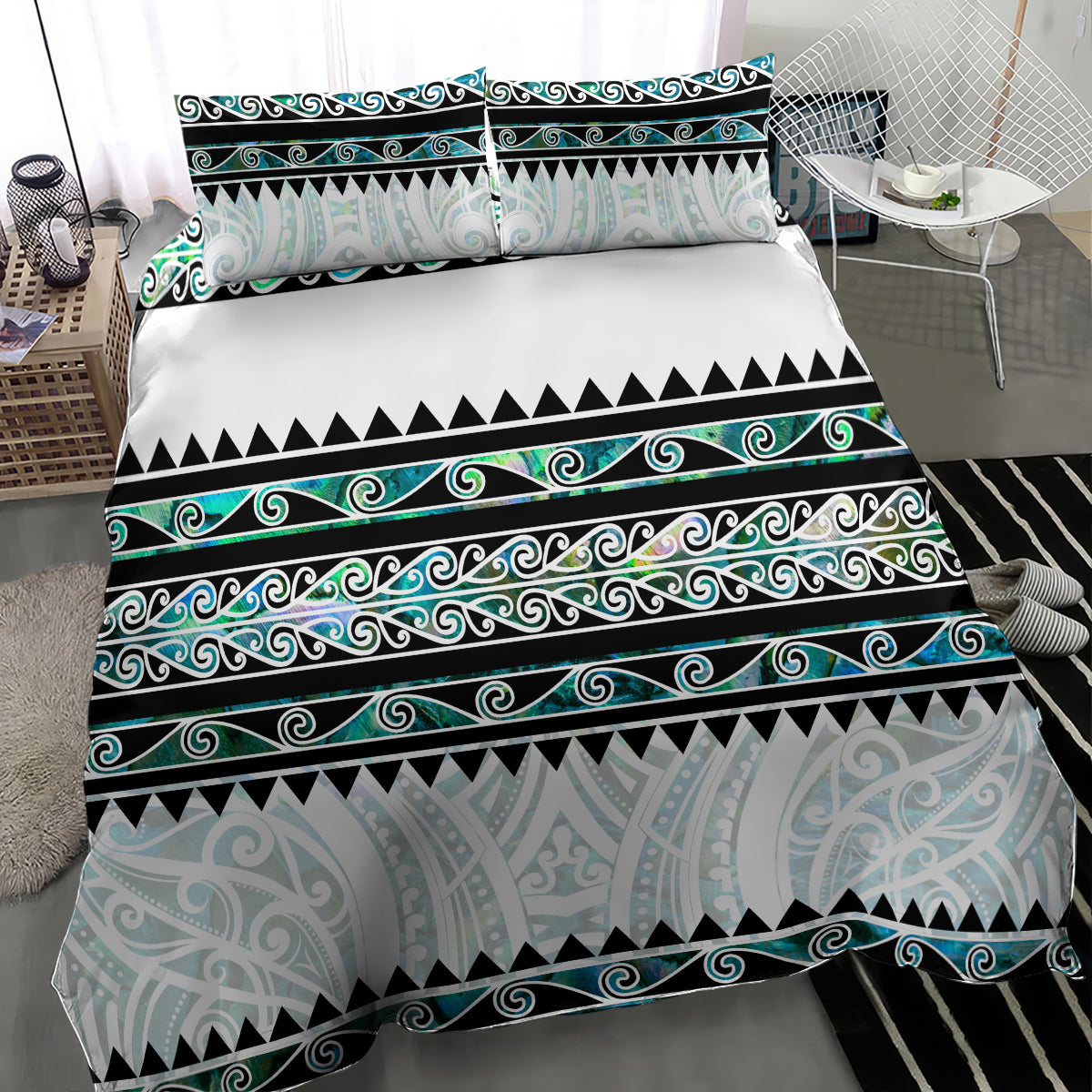 New Zealand Aotearoa Bedding Set With Paua Shell Kowhaiwhai Pattern LT05 - Polynesian Pride