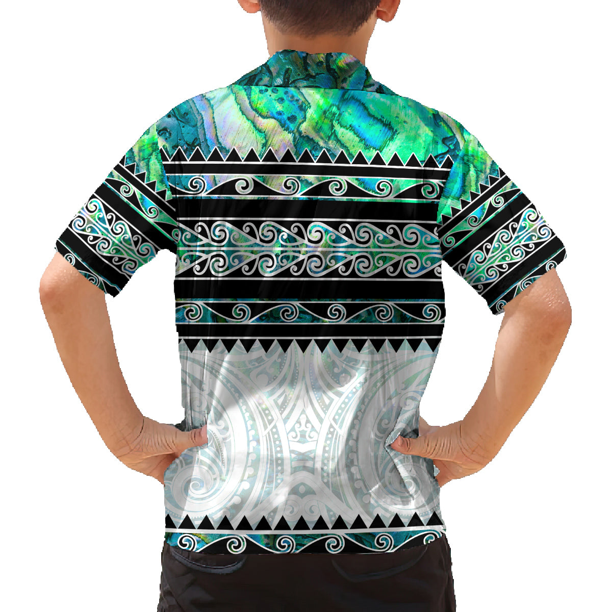 New Zealand Aotearoa Family Matching Puletasi Dress and Hawaiian Shirt With Paua Shell Kowhaiwhai Pattern LT05 - Polynesian Pride