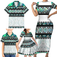New Zealand Aotearoa Family Matching Short Sleeve Bodycon Dress and Hawaiian Shirt With Paua Shell Kowhaiwhai Pattern LT05 - Polynesian Pride