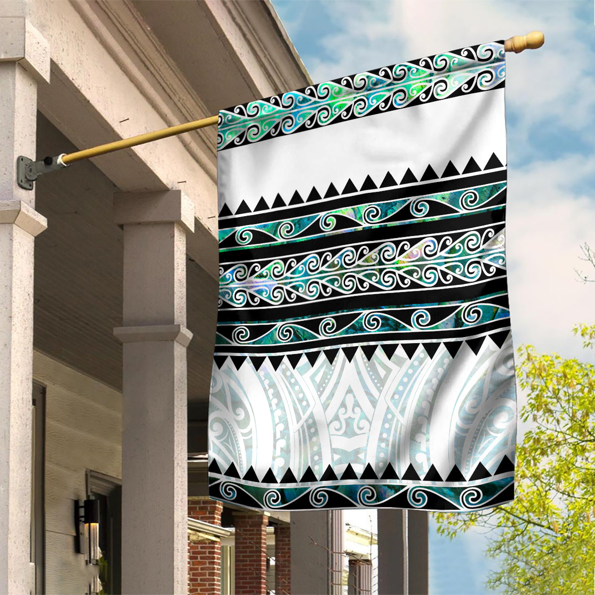 New Zealand Aotearoa Garden Flag With Paua Shell Kowhaiwhai Pattern LT05 House Flag Green - Polynesian Pride