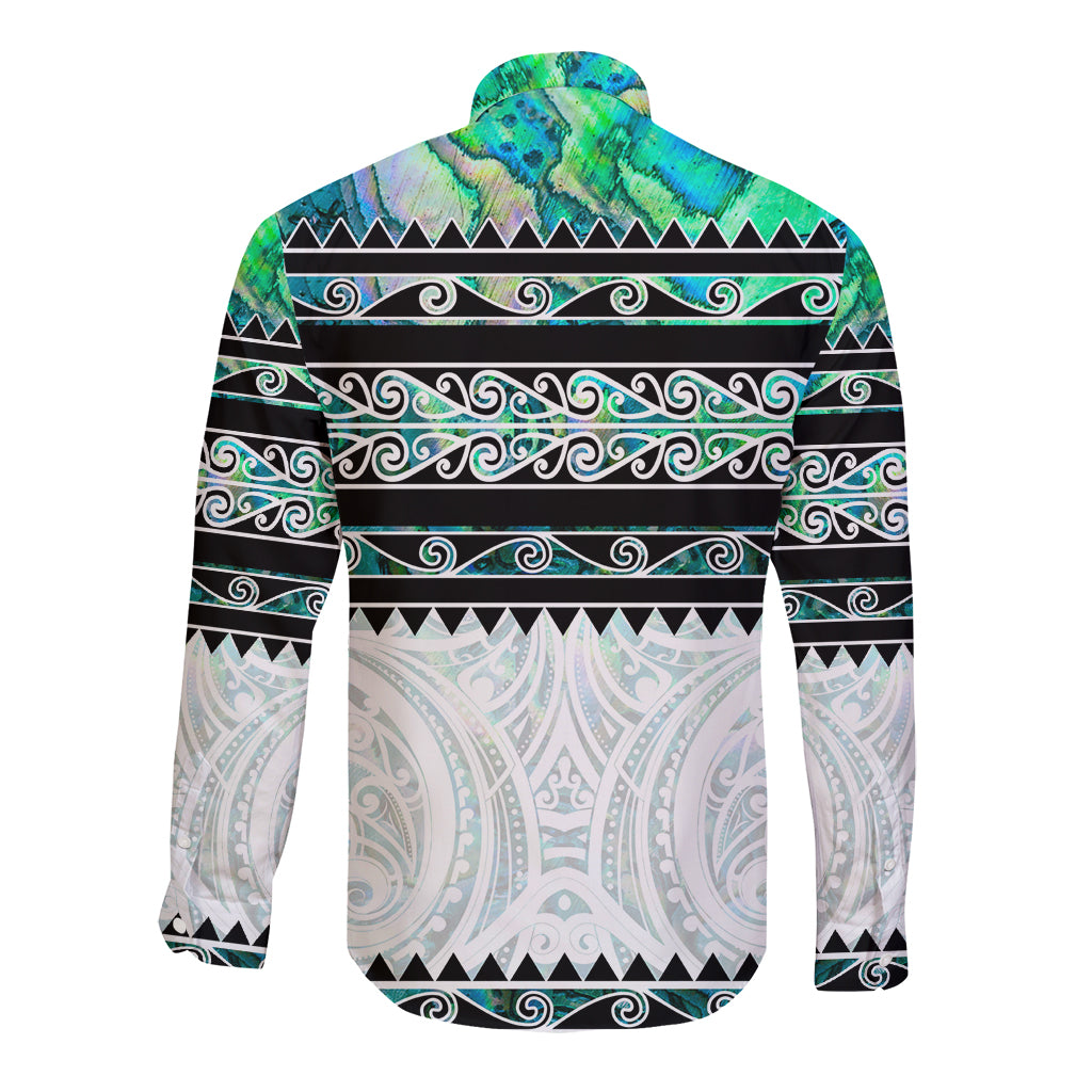 New Zealand Aotearoa Long Sleeve Button Shirt With Paua Shell Kowhaiwhai Pattern LT05 - Polynesian Pride
