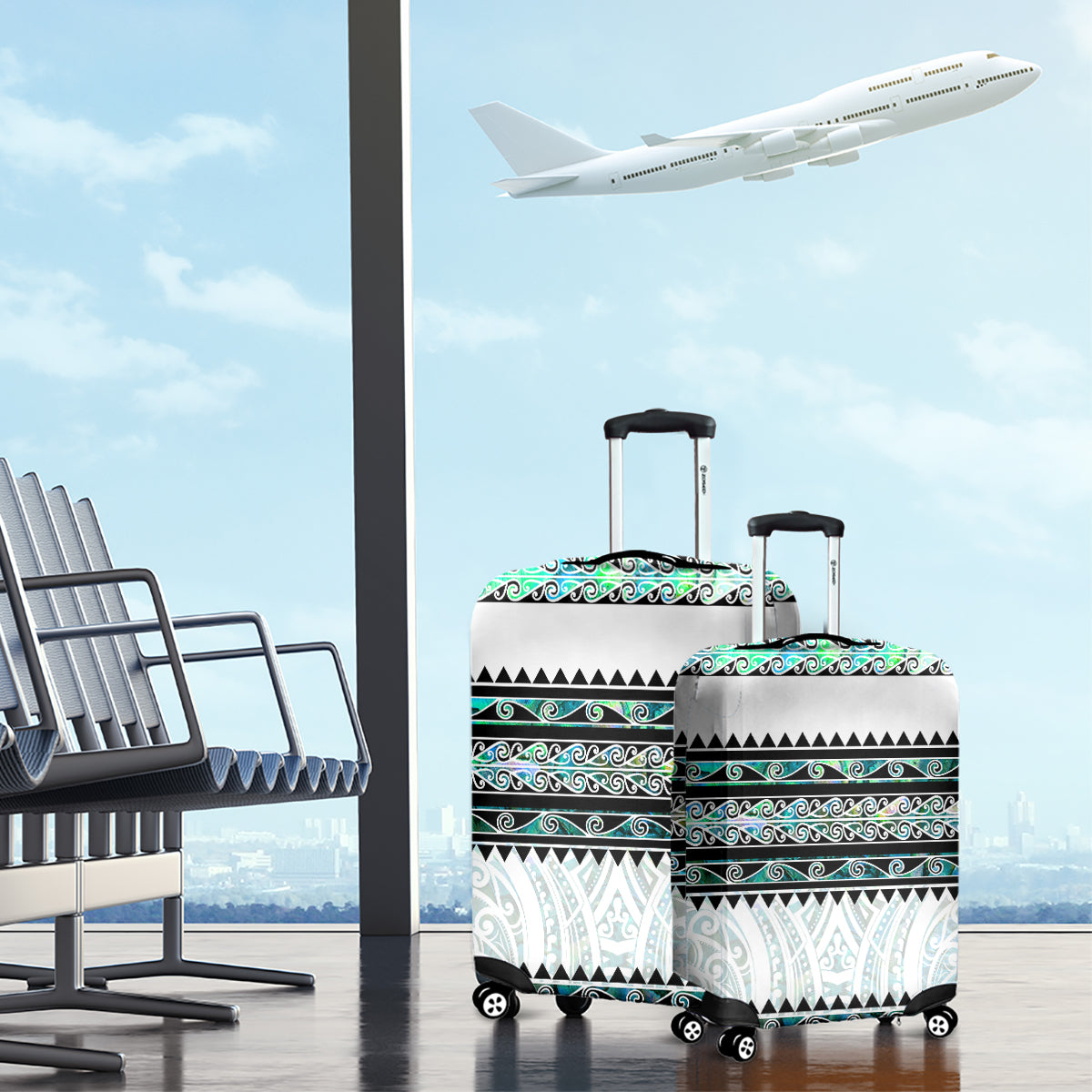 New Zealand Aotearoa Luggage Cover With Paua Shell Kowhaiwhai Pattern LT05 - Polynesian Pride