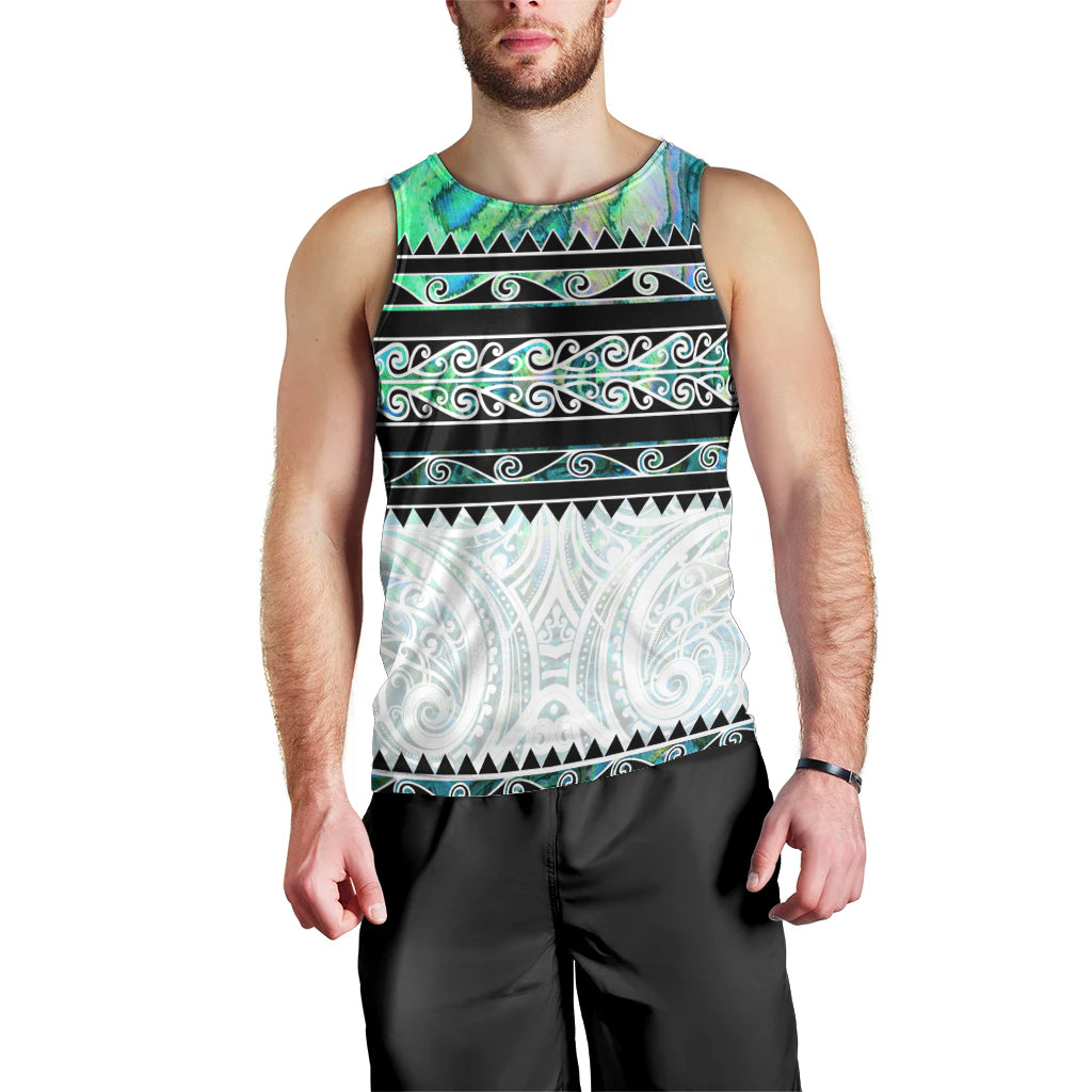 New Zealand Aotearoa Men Tank Top With Paua Shell Kowhaiwhai Pattern LT05 - Polynesian Pride