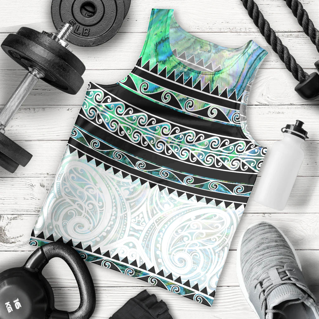 New Zealand Aotearoa Men Tank Top With Paua Shell Kowhaiwhai Pattern LT05 - Polynesian Pride