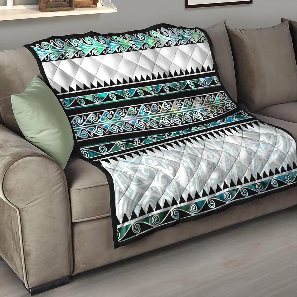 New Zealand Aotearoa Quilt With Paua Shell Kowhaiwhai Pattern LT05 - Polynesian Pride
