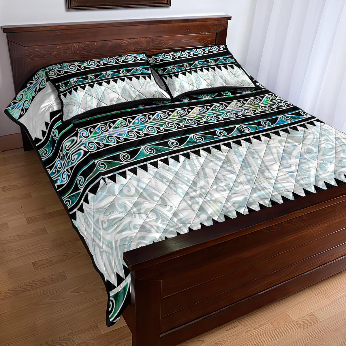 New Zealand Aotearoa Quilt Bed Set With Paua Shell Kowhaiwhai Pattern LT05 - Polynesian Pride