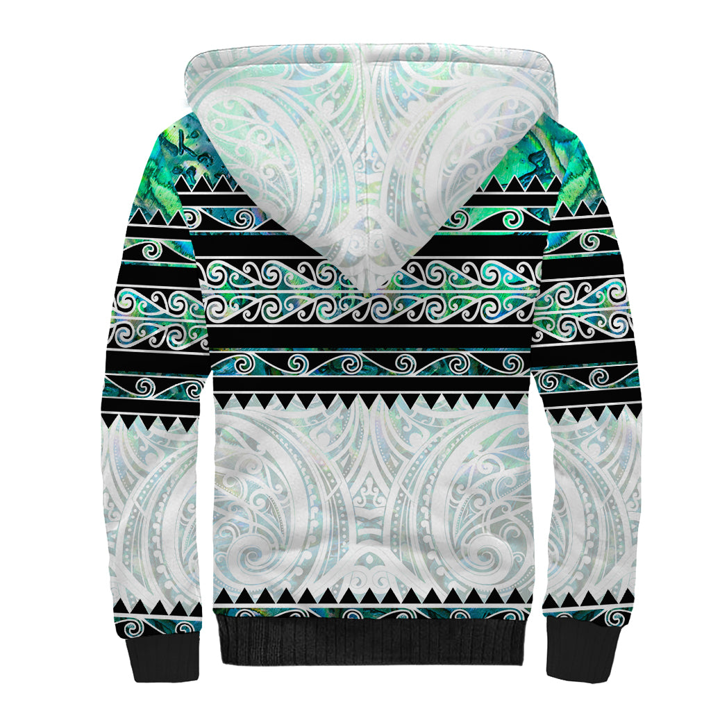 New Zealand Aotearoa Sherpa Hoodie With Paua Shell Kowhaiwhai Pattern LT05 - Polynesian Pride