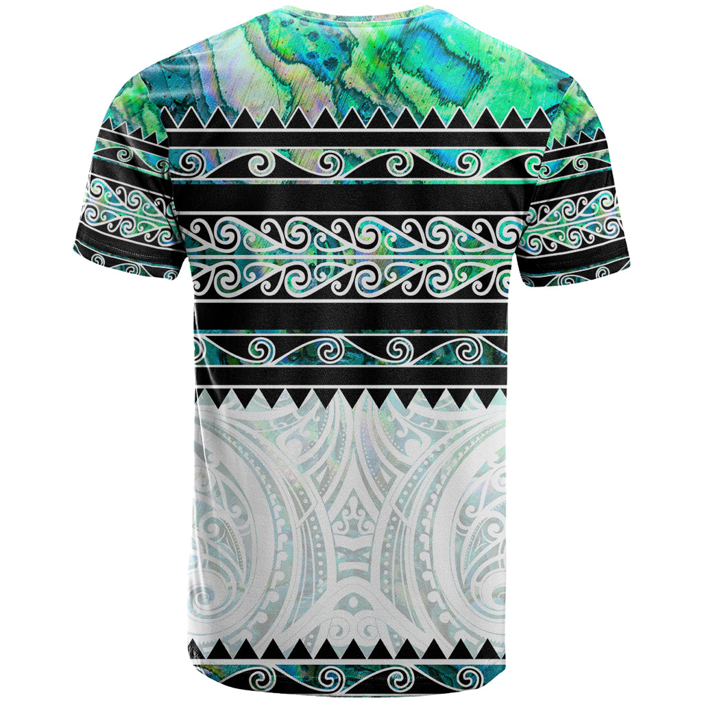 New Zealand Aotearoa T Shirt With Paua Shell Kowhaiwhai Pattern LT05 - Polynesian Pride