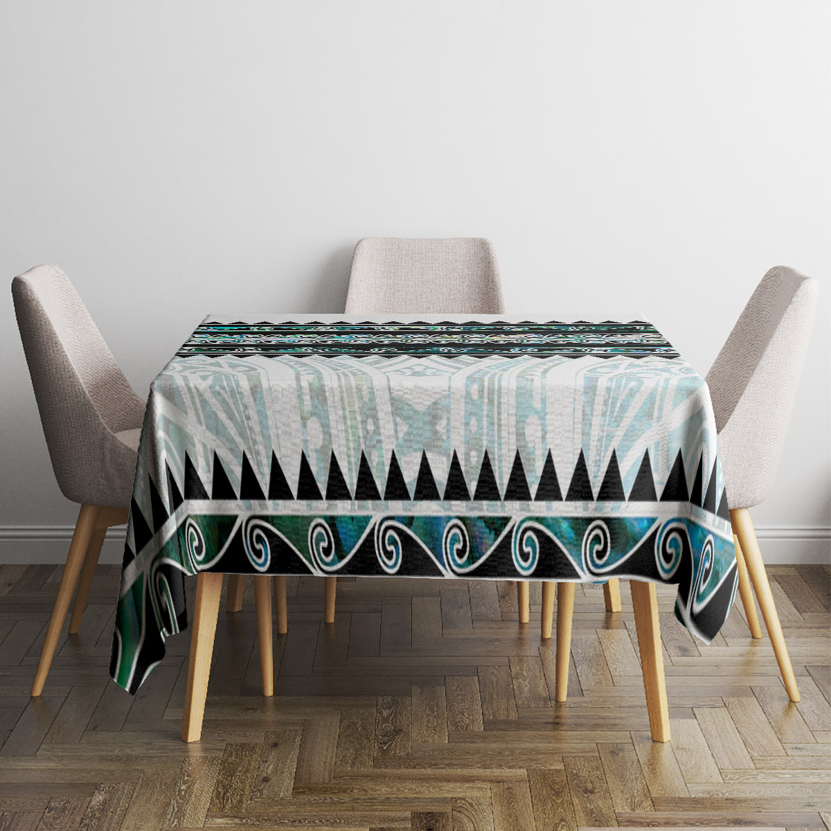 New Zealand Aotearoa Tablecloth With Paua Shell Kowhaiwhai Pattern LT05 - Polynesian Pride
