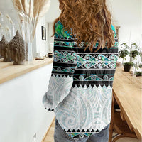 New Zealand Aotearoa Women Casual Shirt With Paua Shell Kowhaiwhai Pattern LT05 - Polynesian Pride