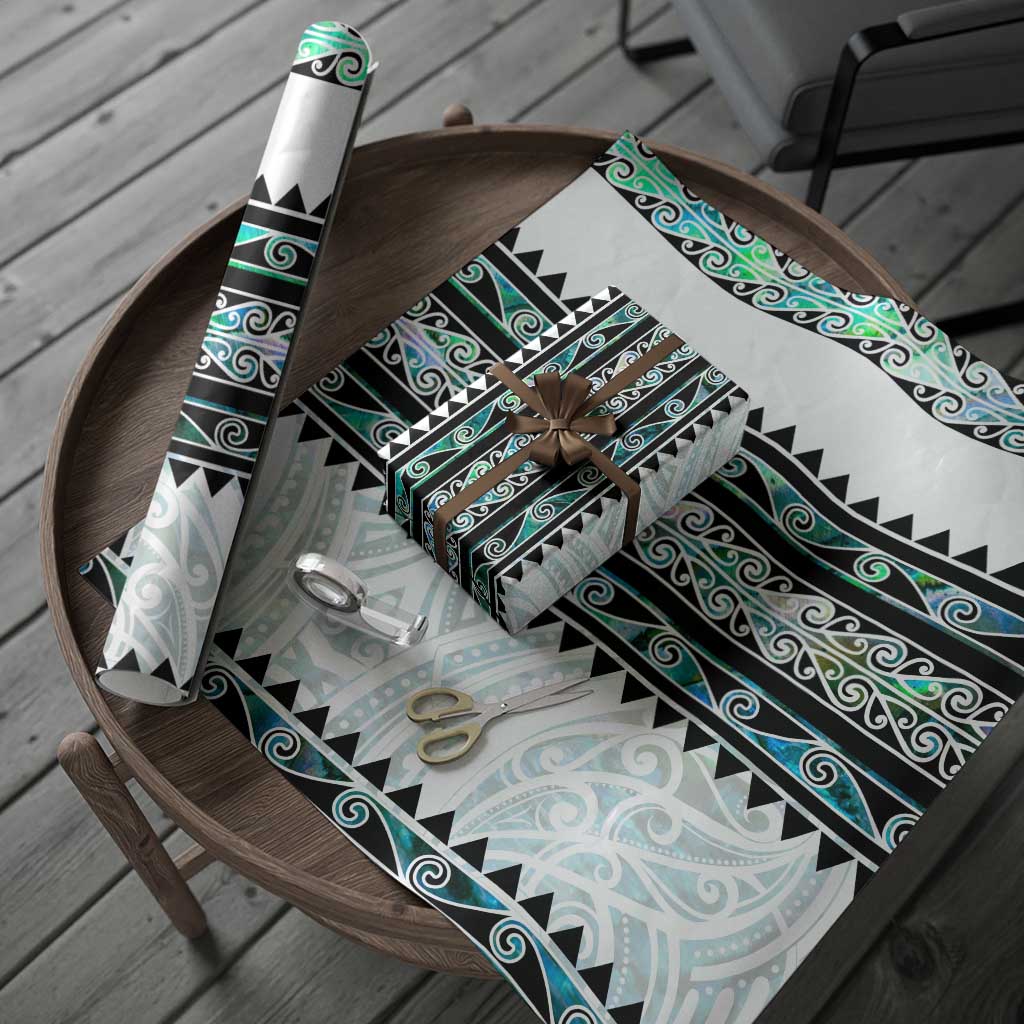 New Zealand Aotearoa Wrapping Paper With Paua Shell Kowhaiwhai Pattern - Polynesian Pride