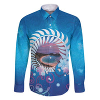 New Zealand Matapouri Beach Landscape Family Matching Mermaid Dress and Hawaiian Shirt LT05 Dad's Shirt - Long Sleeve Blue - Polynesian Pride