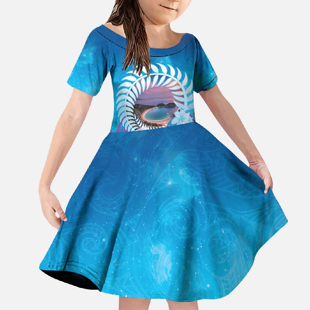 New Zealand Matapouri Beach Landscape Family Matching Tank Maxi Dress and Hawaiian Shirt LT05 Daughter's Dress Blue - Polynesian Pride