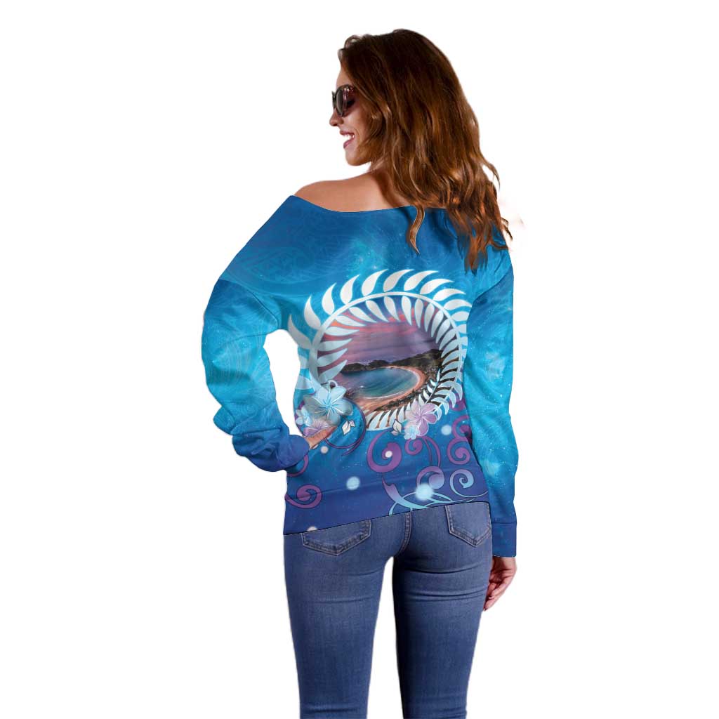 New Zealand Matapouri Beach Landscape Off Shoulder Sweater