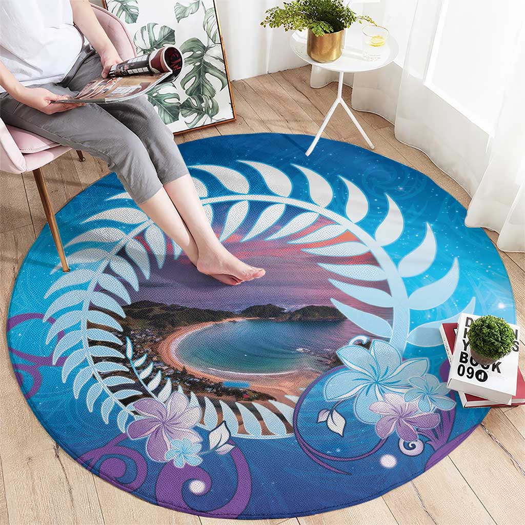 New Zealand Matapouri Beach Landscape Round Carpet