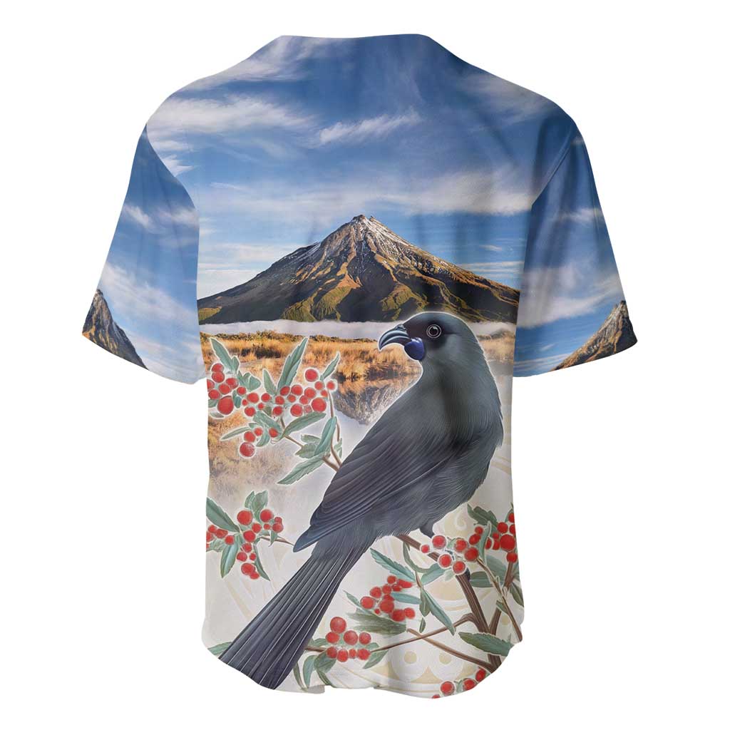 New Zealand Mount Taranaki Landscape Baseball Jersey Kokako Bird Polynesian Style LT05 - Polynesian Pride