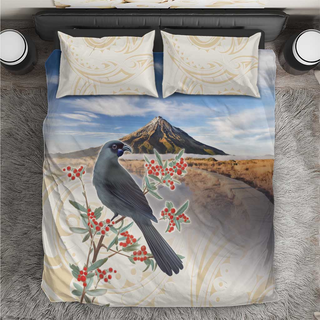 New Zealand Mount Taranaki Landscape Bedding Set Kokako Bird Polynesian Style LT05 Blue - Polynesian Pride