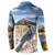 New Zealand Mount Taranaki Landscape Button Sweatshirt Kokako Bird Polynesian Style