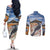 New Zealand Mount Taranaki Landscape Couples Matching Off The Shoulder Long Sleeve Dress and Long Sleeve Button Shirt Kokako Bird Polynesian Style