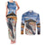 New Zealand Mount Taranaki Landscape Couples Matching Tank Maxi Dress and Long Sleeve Button Shirt Kokako Bird Polynesian Style