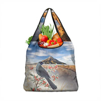 New Zealand Mount Taranaki Landscape Grocery Bag Kokako Bird Polynesian Style