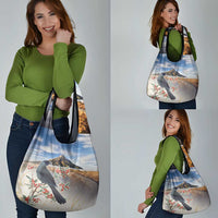 New Zealand Mount Taranaki Landscape Grocery Bag Kokako Bird Polynesian Style